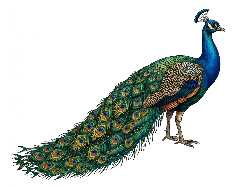 Peacock color drawing template to trace with AR Drawing