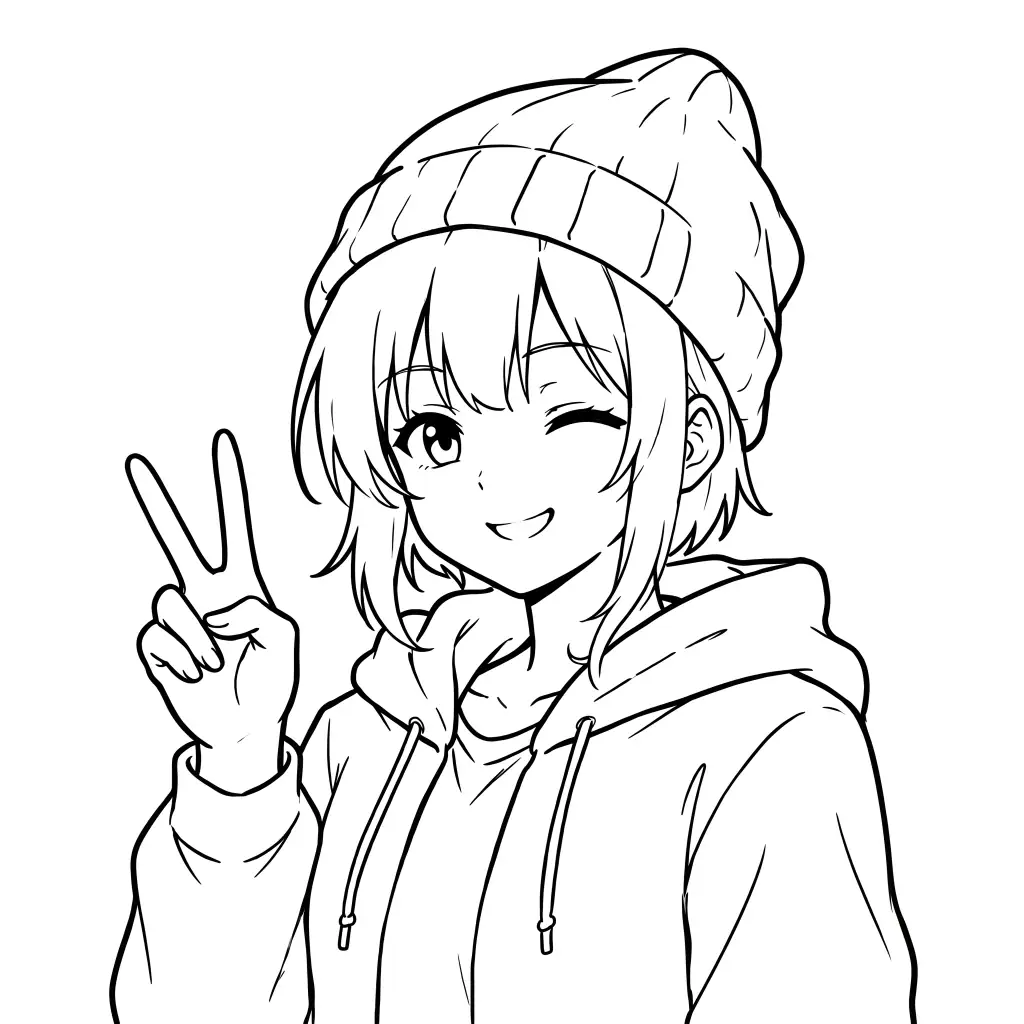 Beanie Peace Girl outline template to trace with AR Drawing