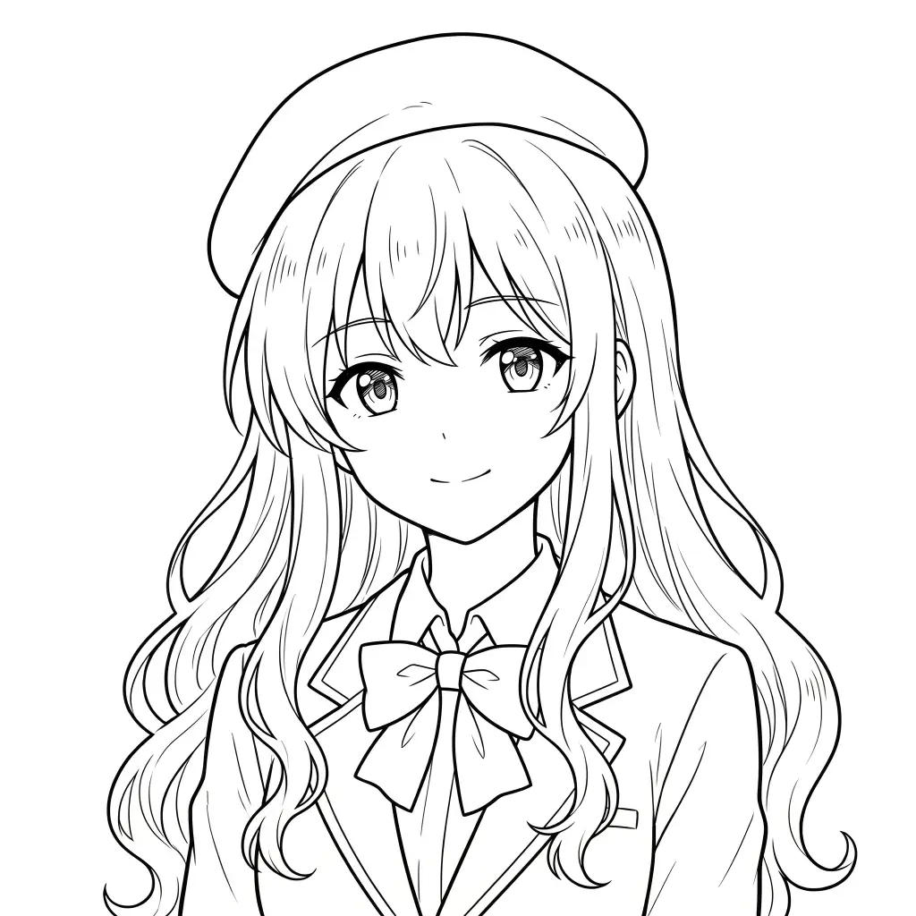 Beret School Girl outline template to trace with AR Drawing