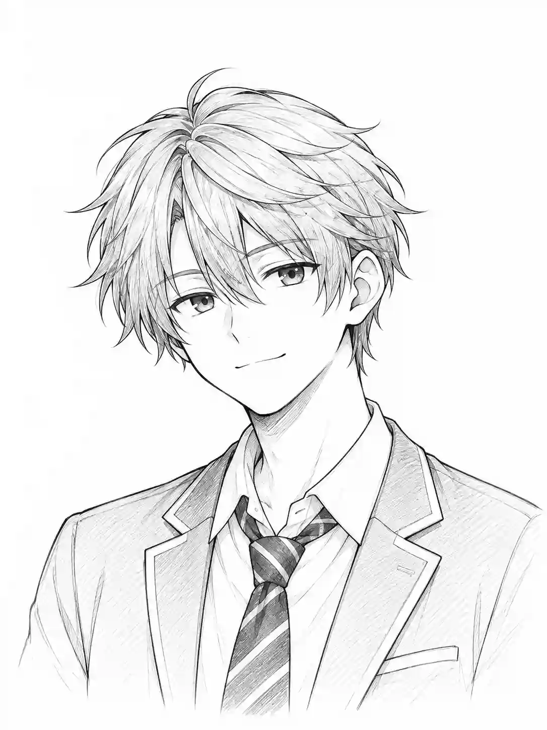 Anime School Boy in Blazer with Necktie outline template to trace with AR Drawing