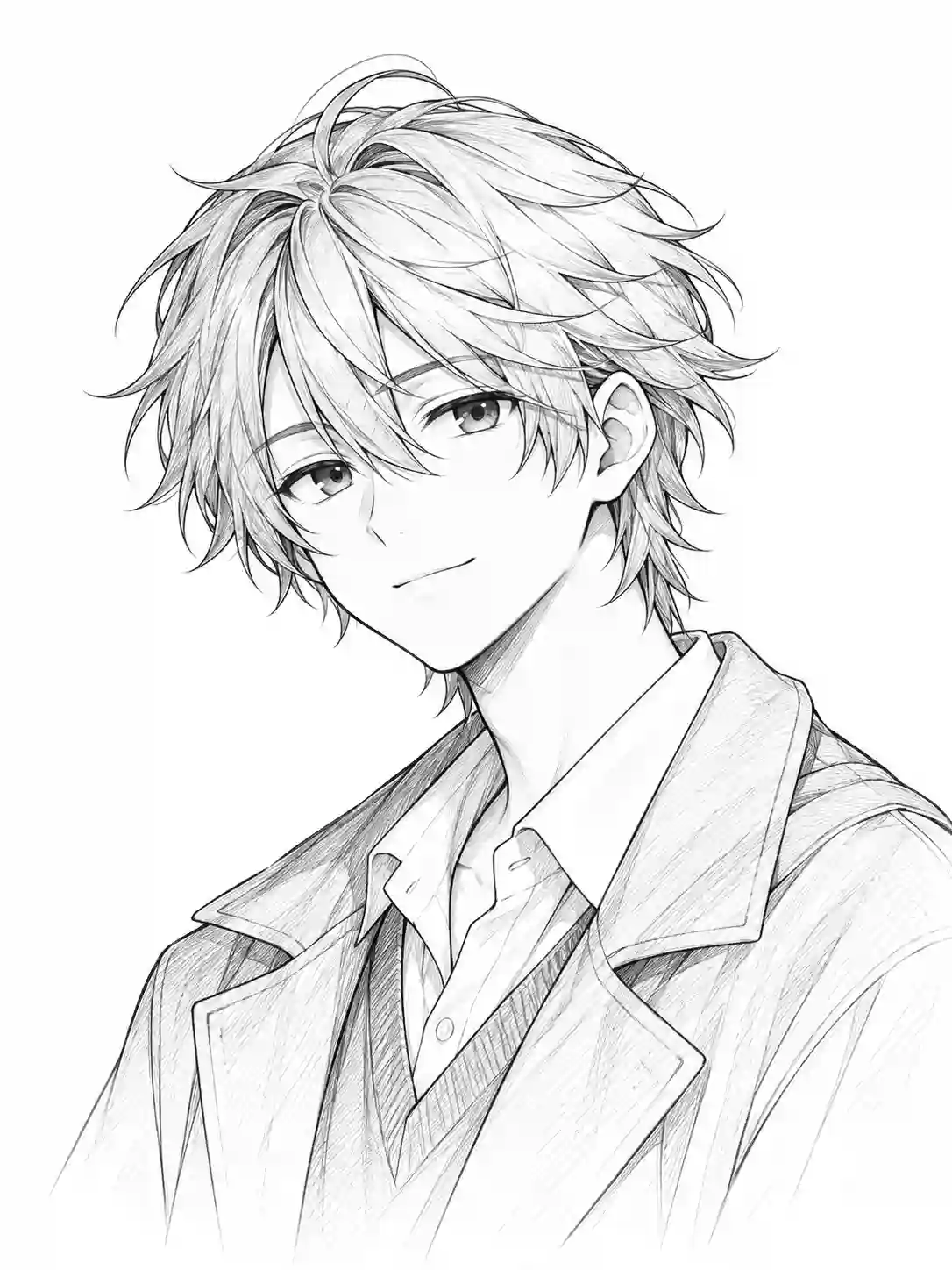 Anime School Boy in Blazer Coat outline template to trace with AR Drawing