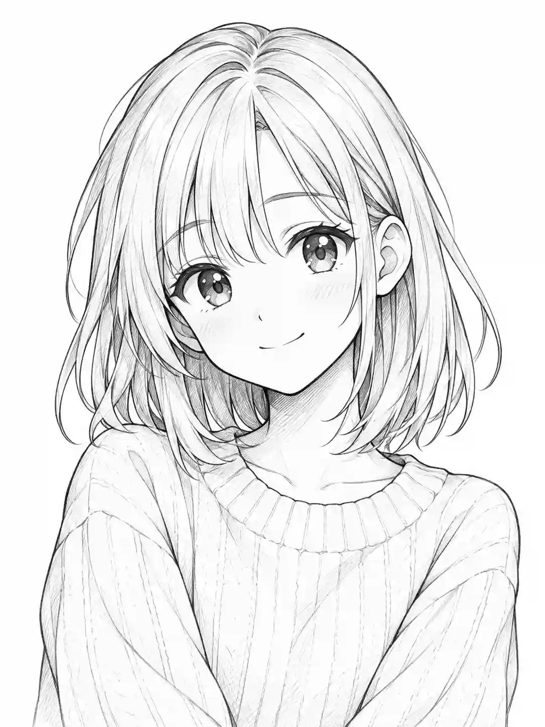 Sweet Anime Bob Hair Girl in Sweater outline template to trace with AR Drawing