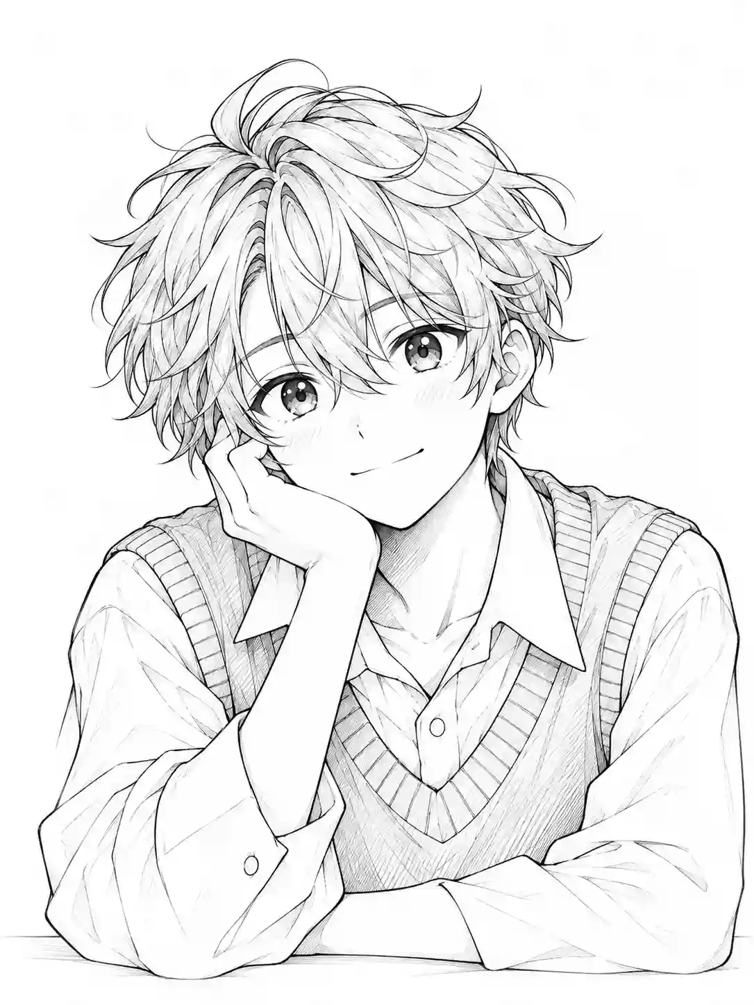 Cute Anime School Boy outline template to trace with AR Drawing