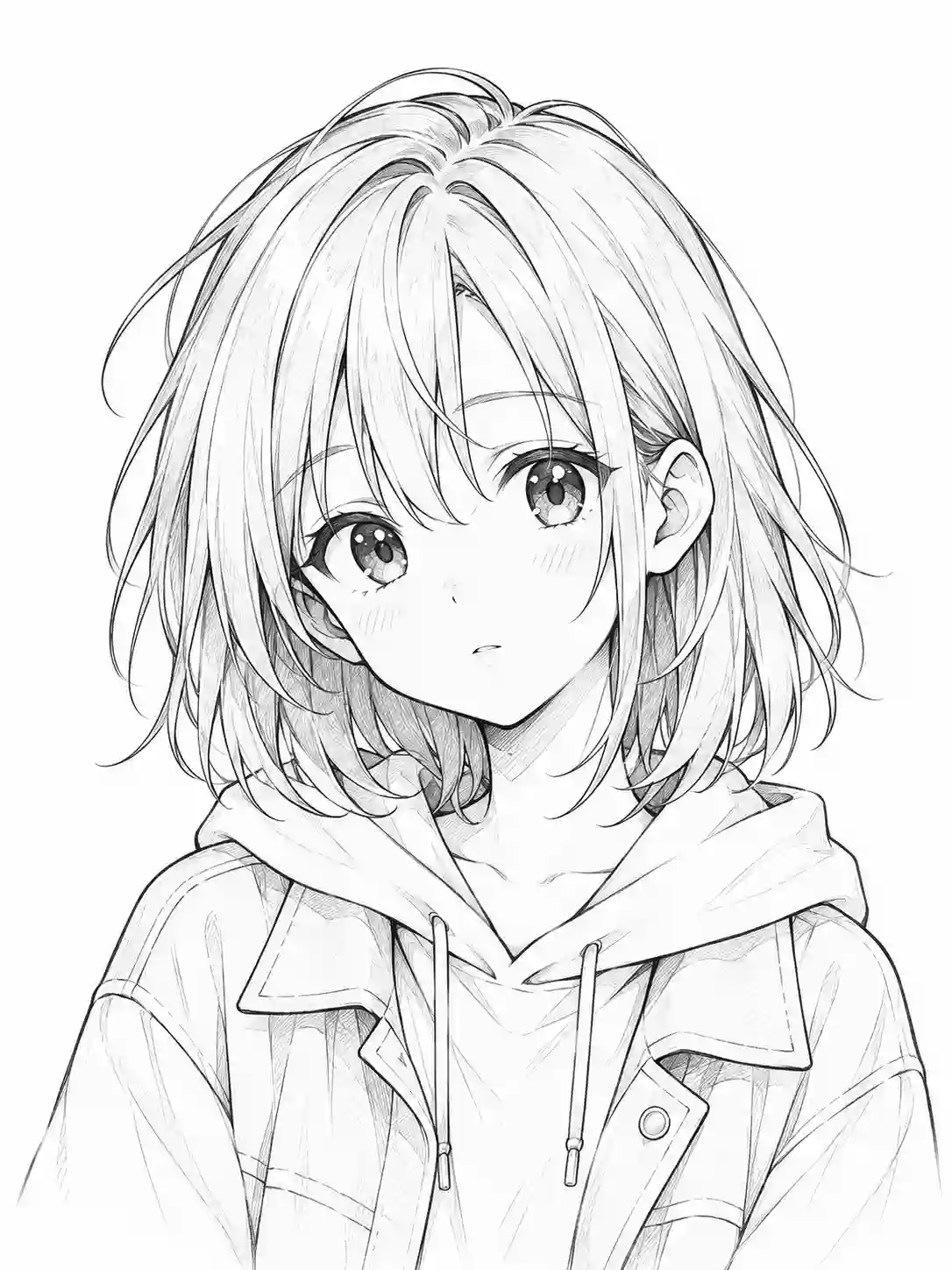 Anime Girl in Denim Jacket and Hoodie outline template to trace with AR Drawing