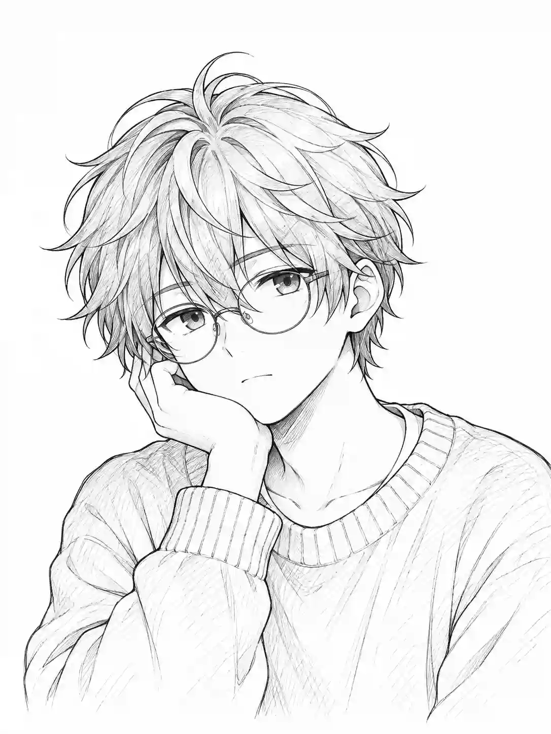 Handsome Anime Boy with Round Glasses outline template to trace with AR Drawing