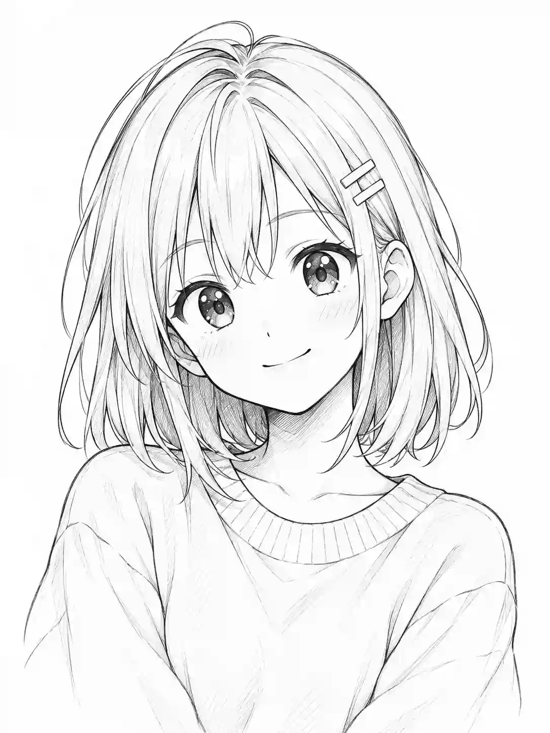 Cute Anime Bob Hair Girl with Hair Clips outline template to trace with AR Drawing