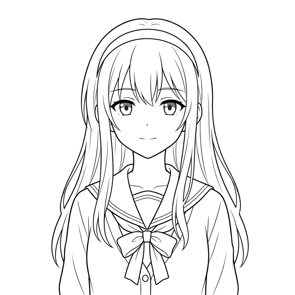 Long Hair School Girl outline template to trace with AR Drawing