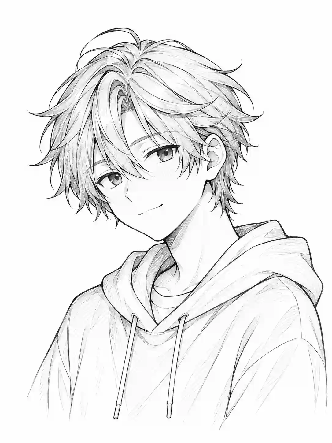 Charming Anime Boy in Oversized Hoodie outline template to trace with AR Drawing