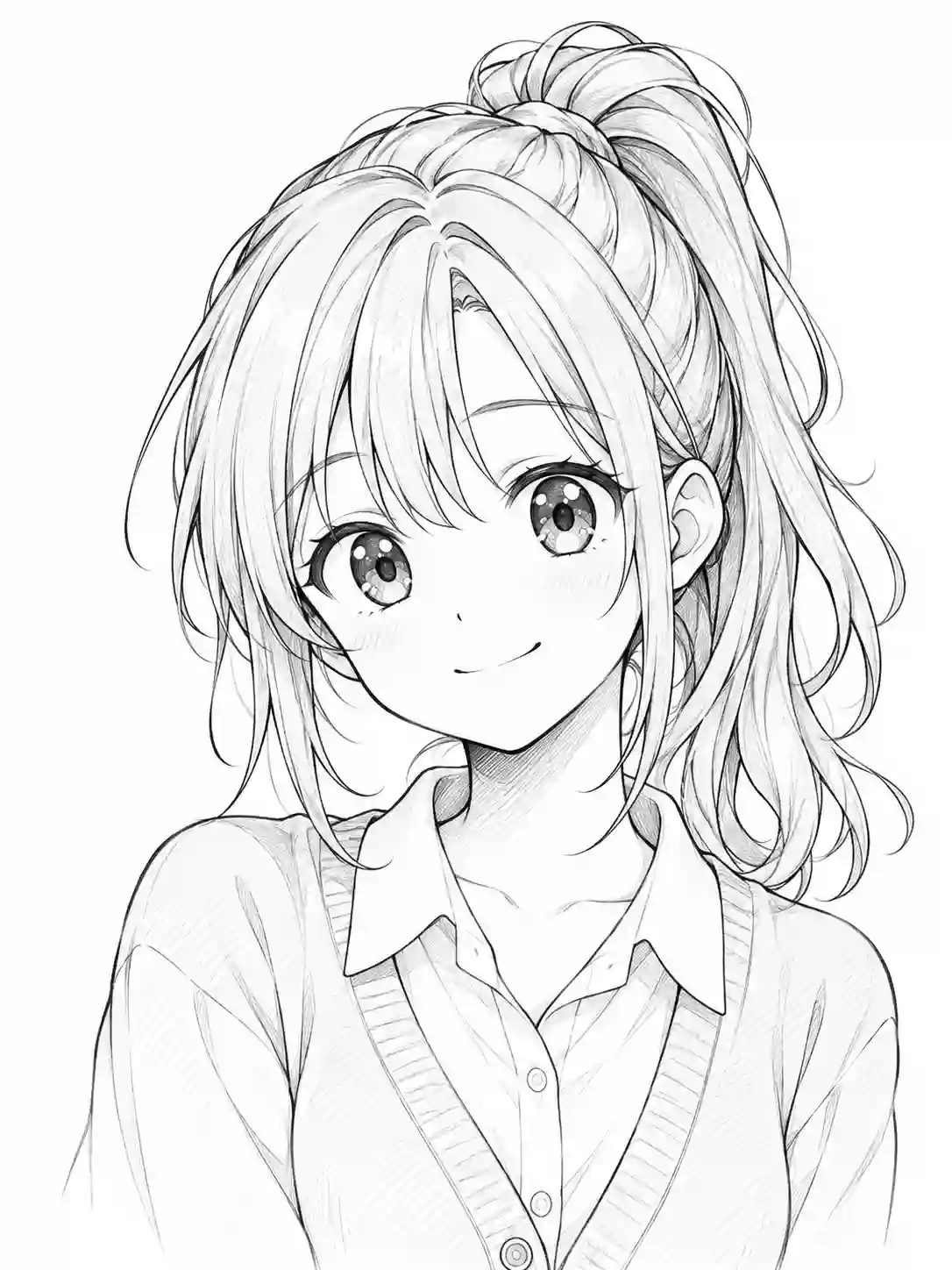 Cute Ponytail Anime School Girl outline template to trace with AR Drawing