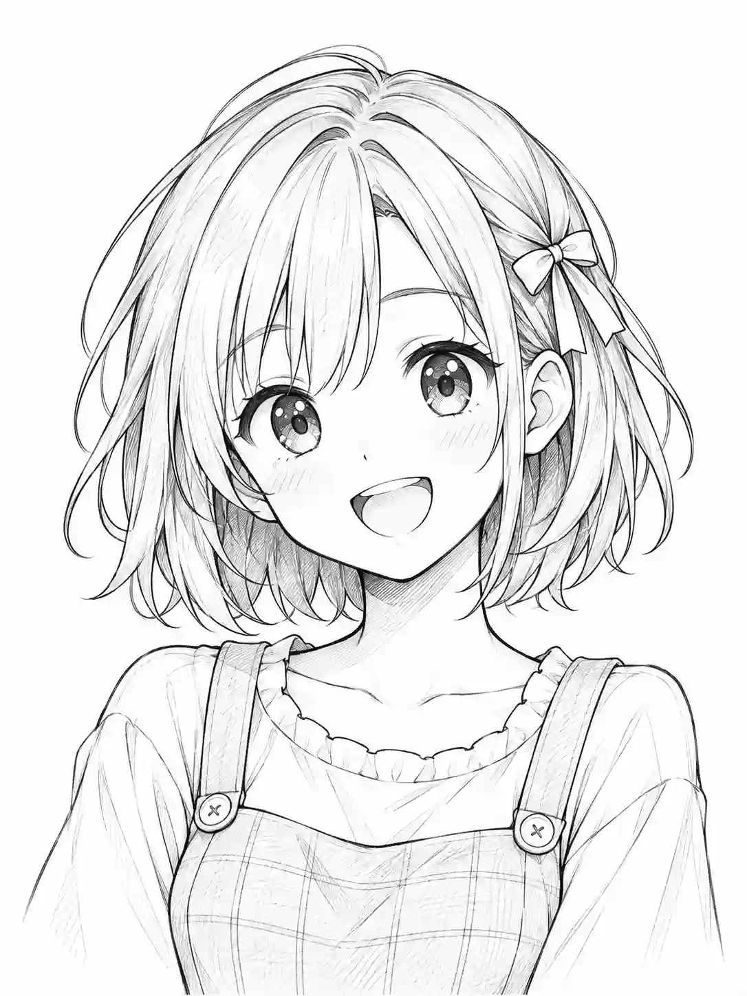Anime Short Hair Girl with Ribbon outline template to trace with AR Drawing