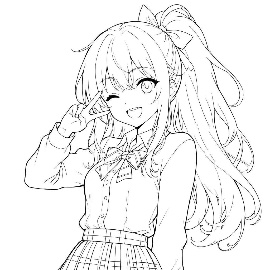 School Girl Peace Sign outline template to trace with AR Drawing