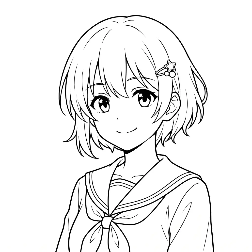 Short Hair School Girl outline template to trace with AR Drawing