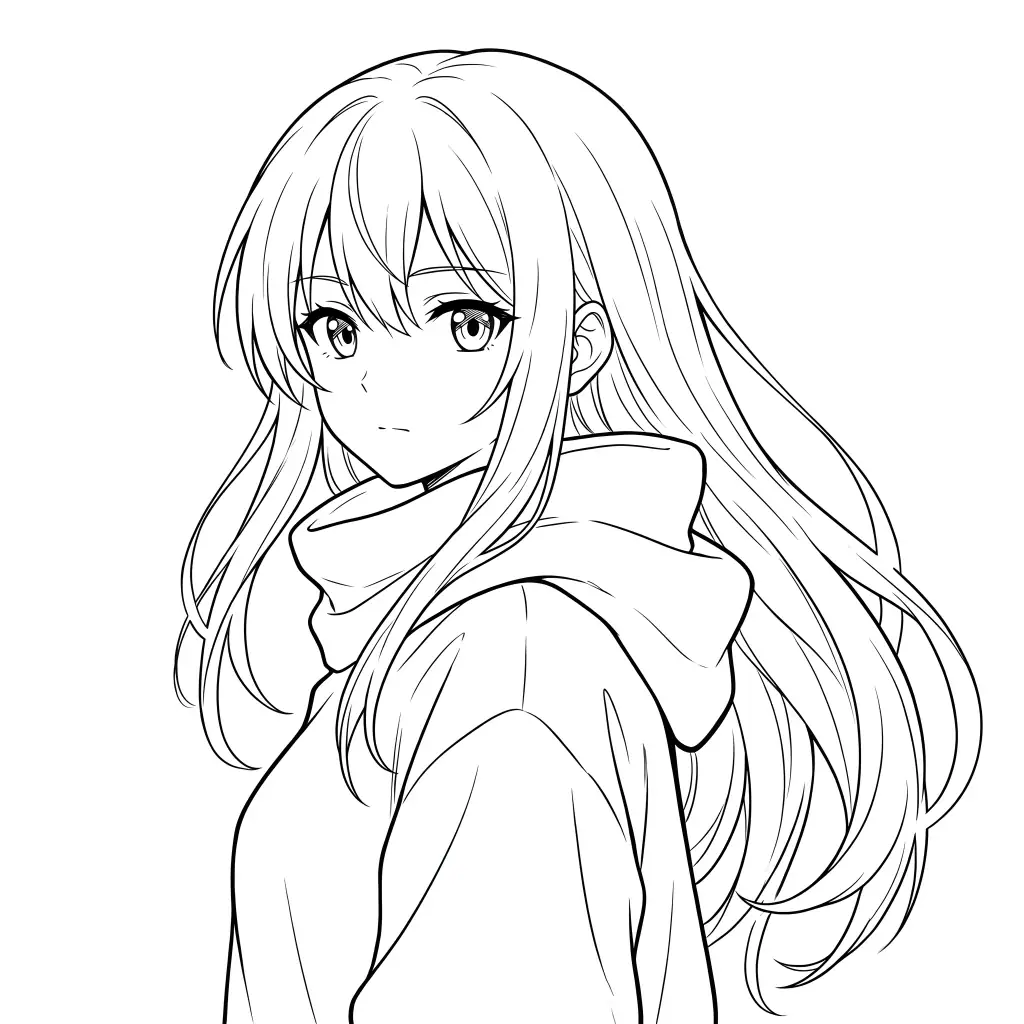 Side Pose Long Hair Girl outline template to trace with AR Drawing