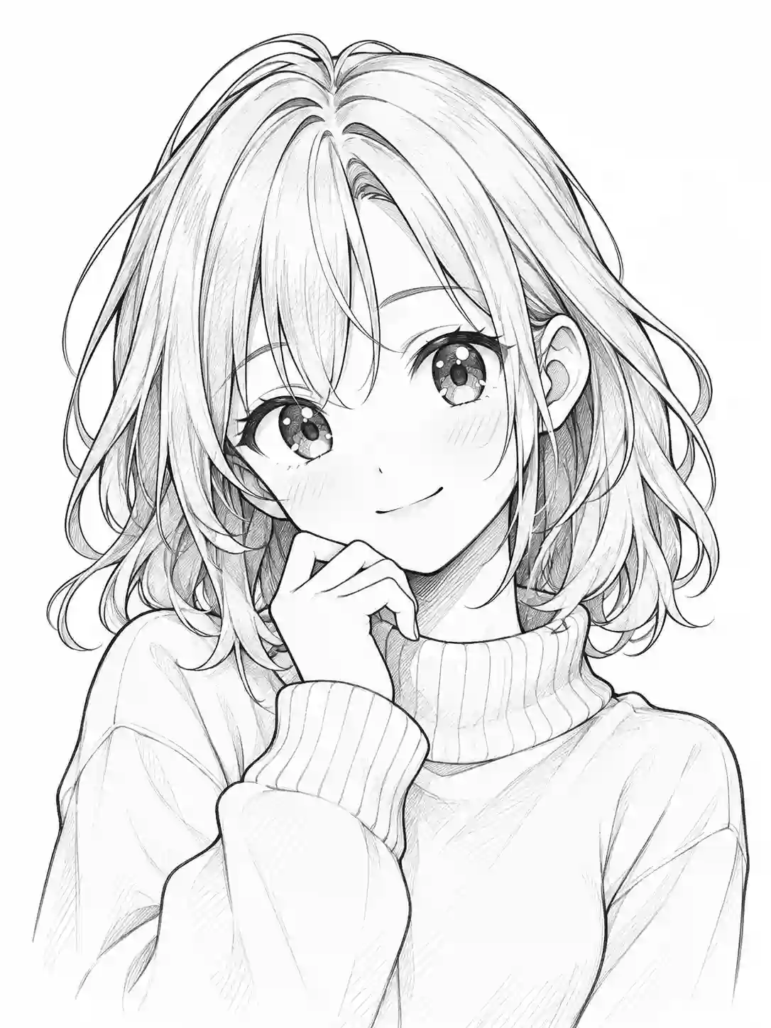 Anime Girl in Turtleneck Sweater outline template to trace with AR Drawing