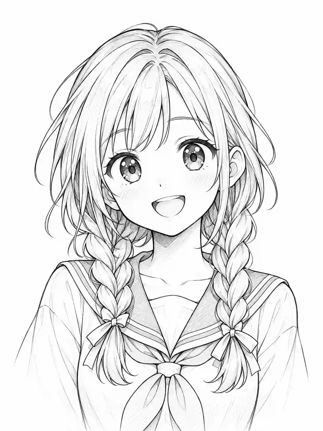 Anime Sailor Uniform Girl with Twin Braids outline template to trace with AR Drawing