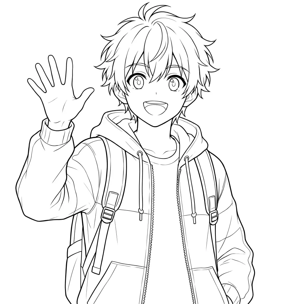 Waving Backpack Boy outline template to trace with AR Drawing