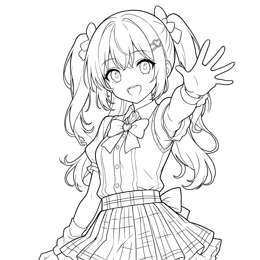 Waving Twin Tails Girl outline template to trace with AR Drawing