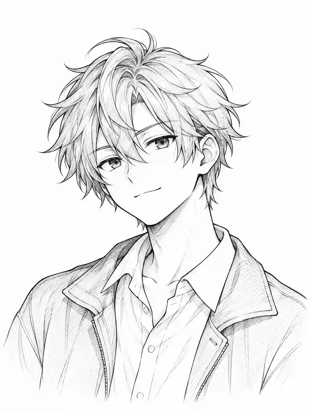 Handsome Anime Boy in Zip Jacket outline template to trace with AR Drawing