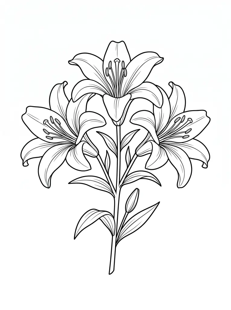 Delicate Lily Sprig outline template to trace with AR Drawing