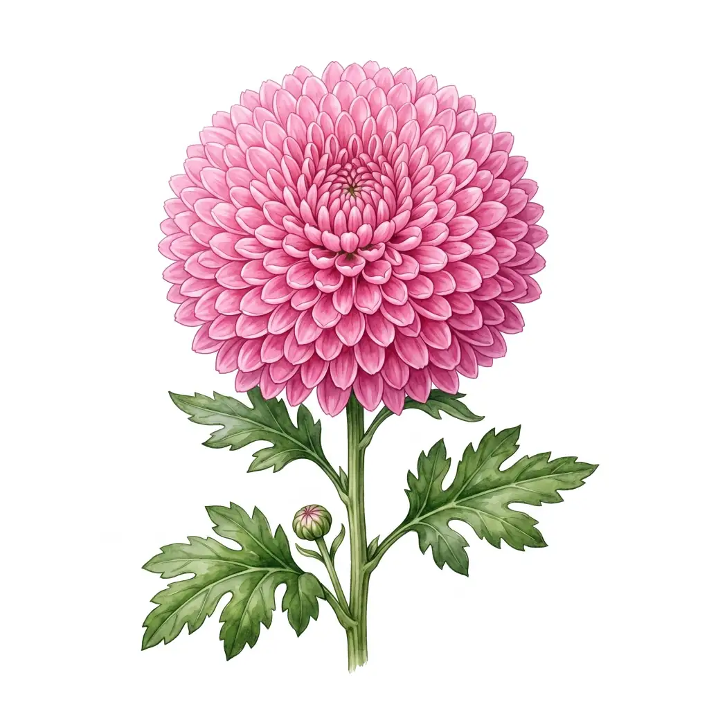 Vibrant Pink Chrysanthemum color drawing template to trace with AR Drawing
