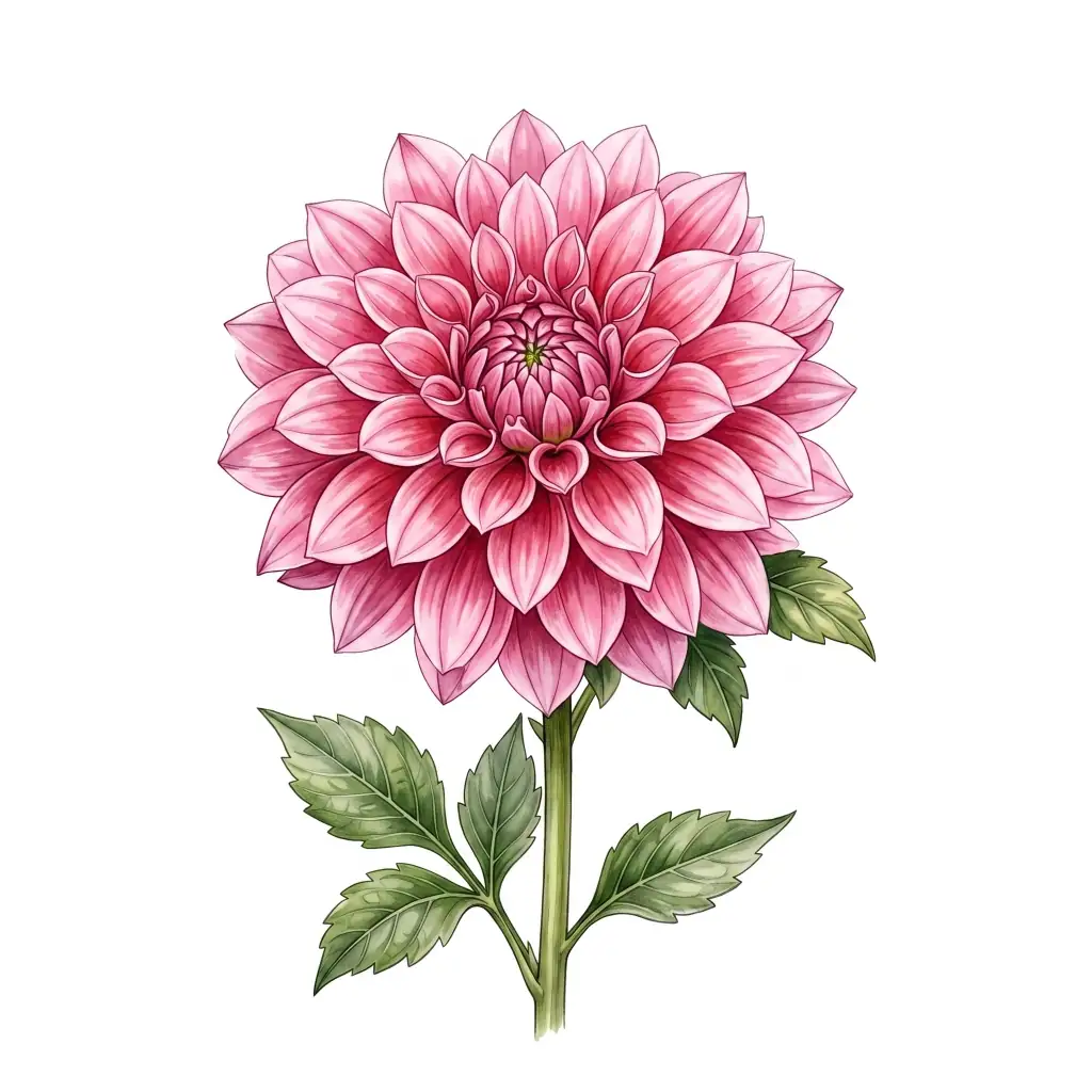 Vibrant Pink Dahlia color drawing template to trace with AR Drawing