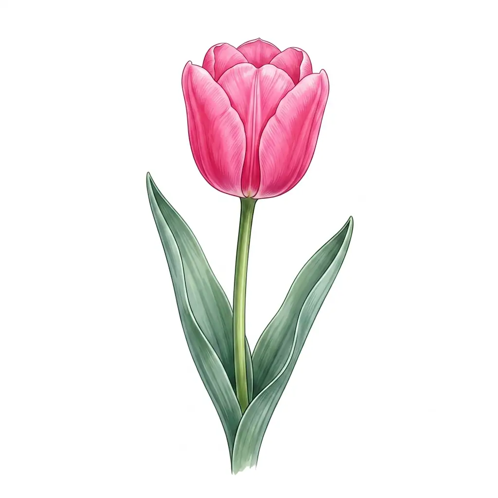 Vibrant Pink Tulip color drawing template to trace with AR Drawing