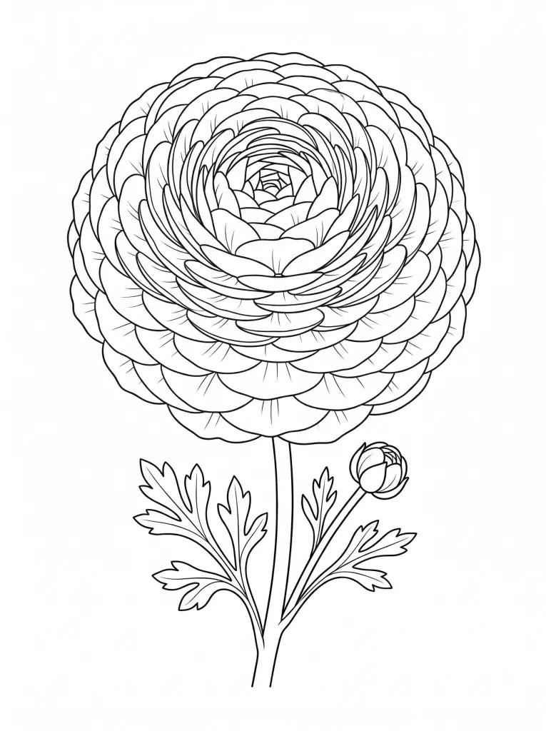 Delicate Ranunculus outline template to trace with AR Drawing