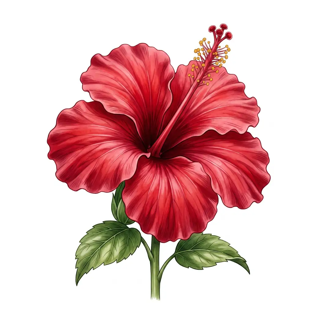 Vibrant Red Hibiscus color drawing template to trace with AR Drawing