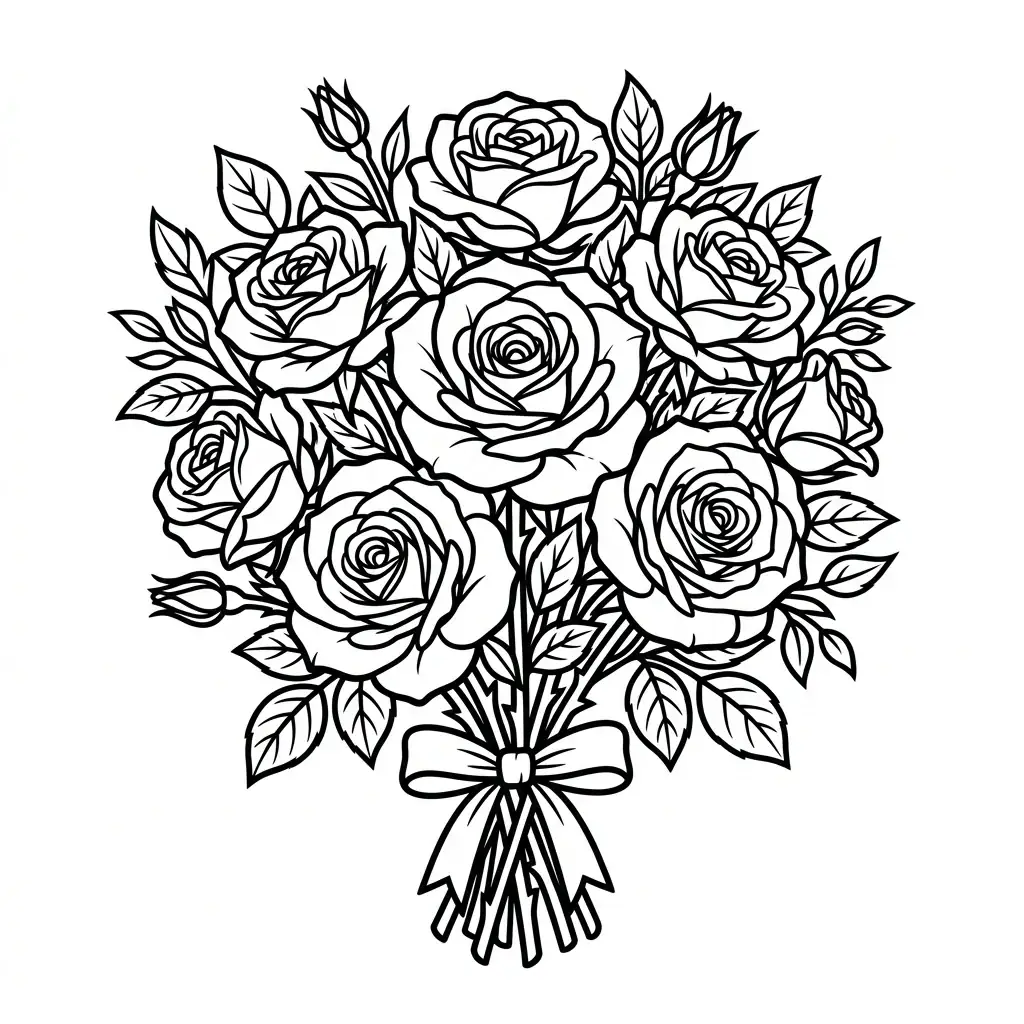 Romantic Rose Bouquet outline template to trace with AR Drawing