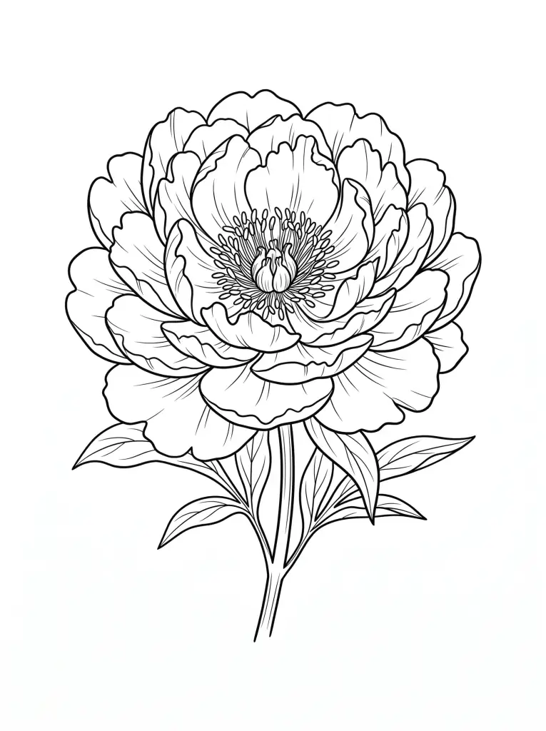 Delicate Semidouble Peony outline template to trace with AR Drawing