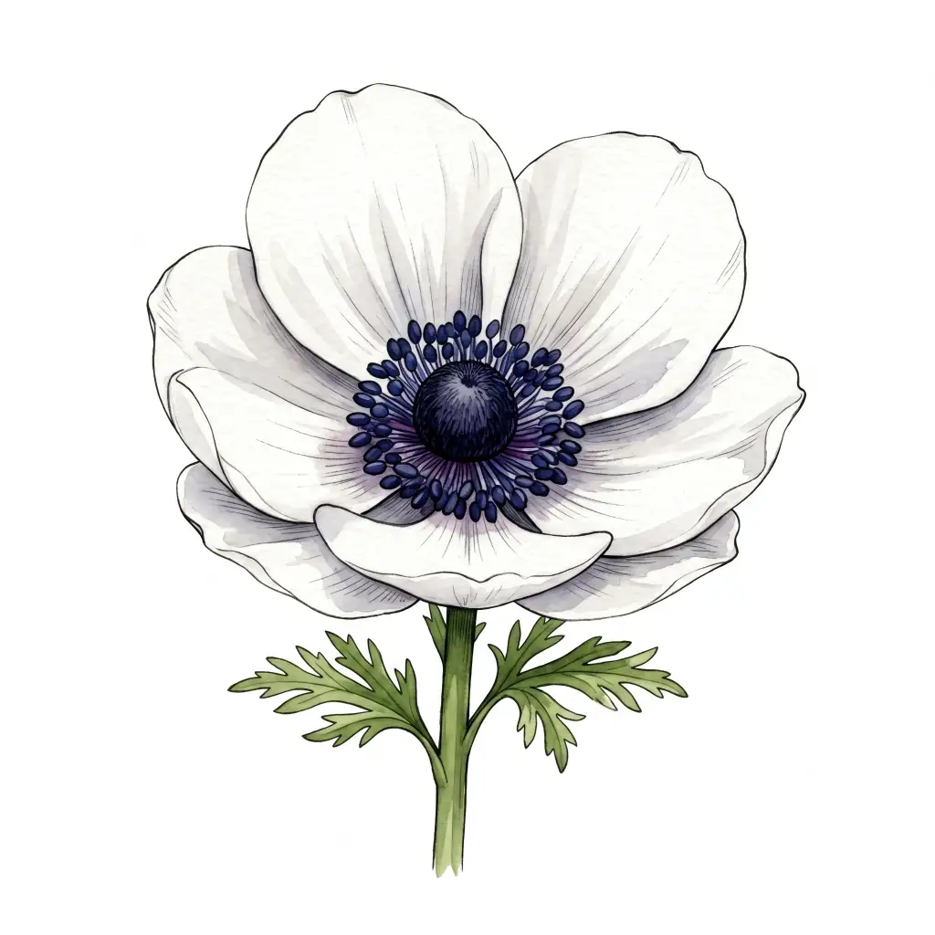 Vibrant White Anemone Simple White outline template to trace with AR Drawing
