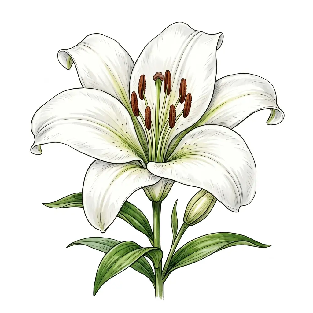 Vibrant White Lily Large White color drawing template to trace with AR Drawing