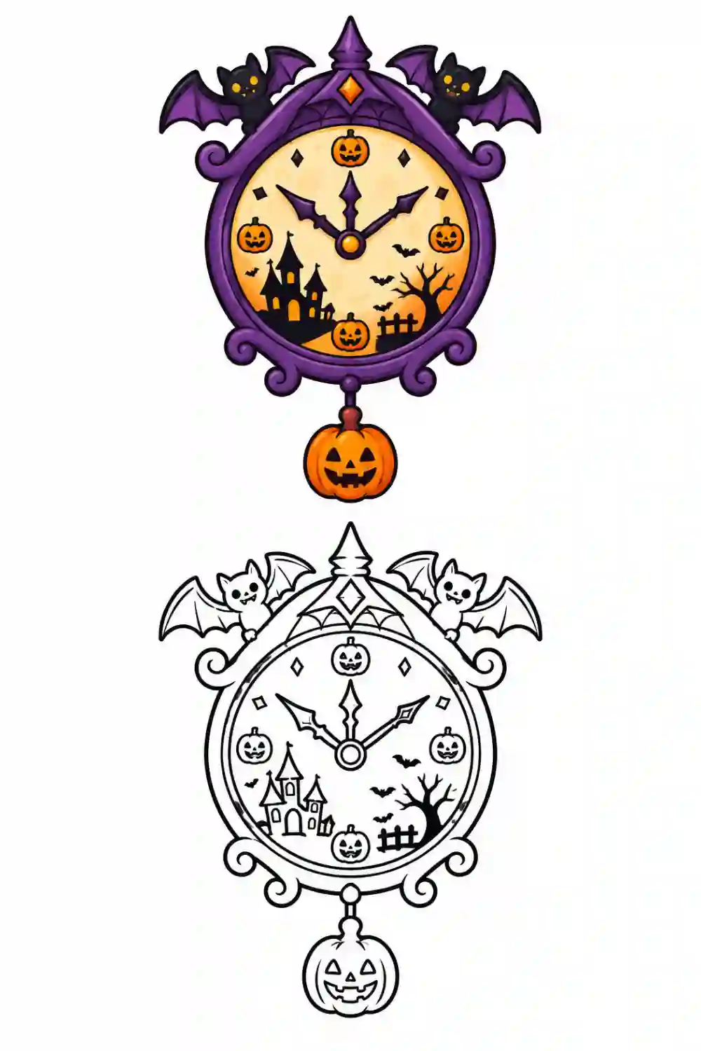 Bat Halloween Clock outline template to trace with AR Drawing