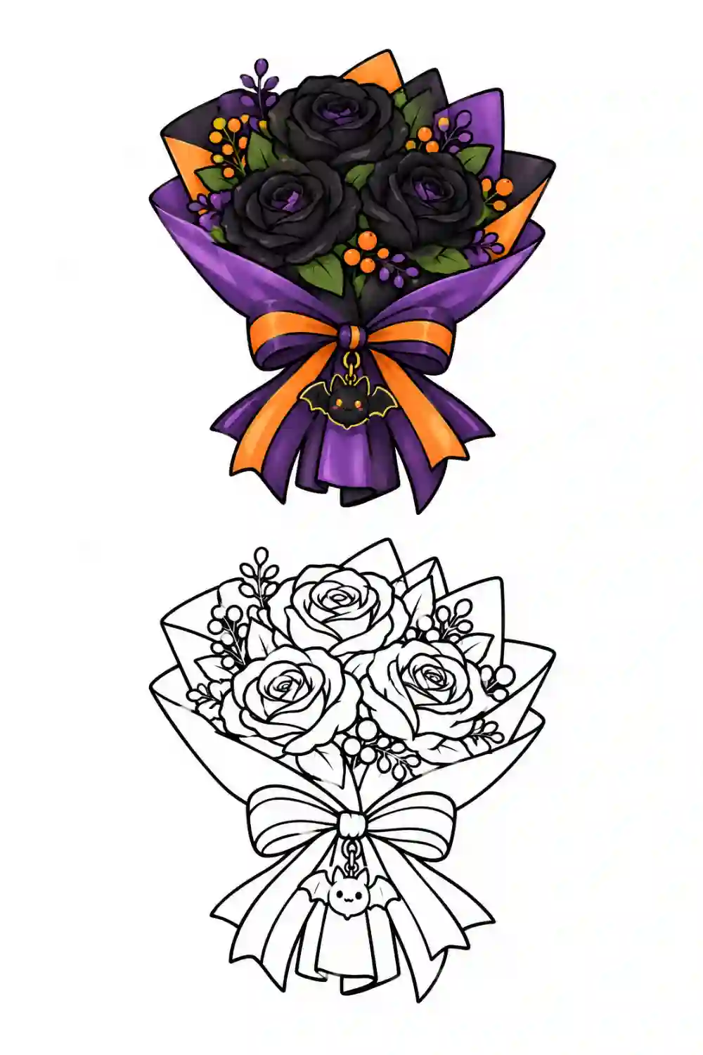 Black Rose Bouquet outline template to trace with AR Drawing