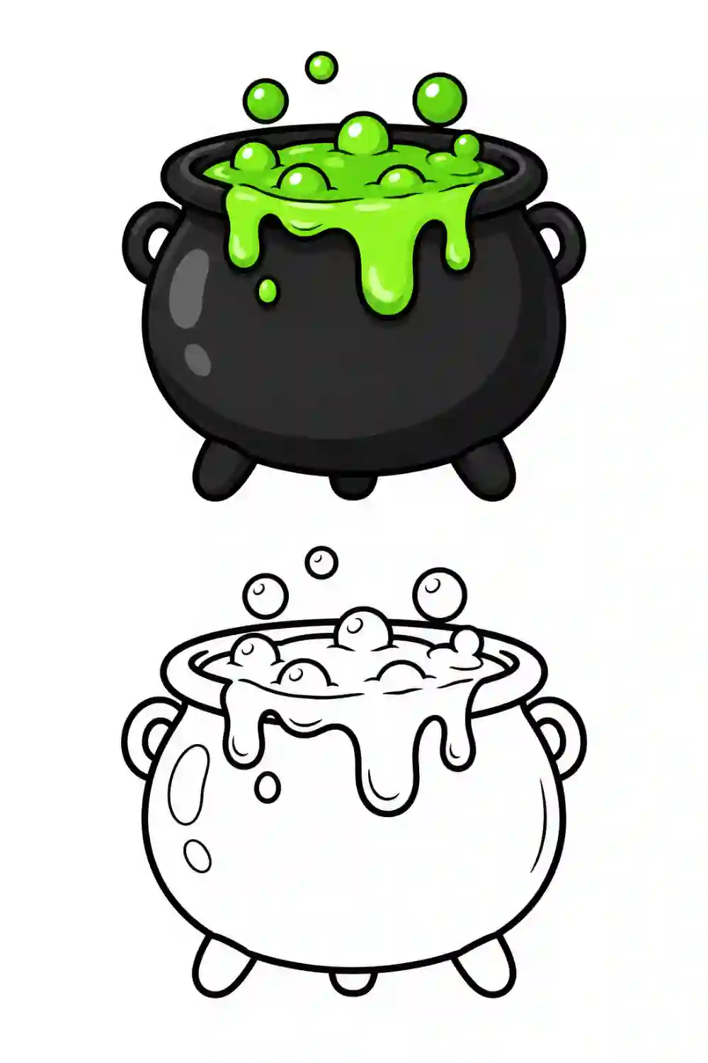 Bubbling Witch Cauldron outline template to trace with AR Drawing