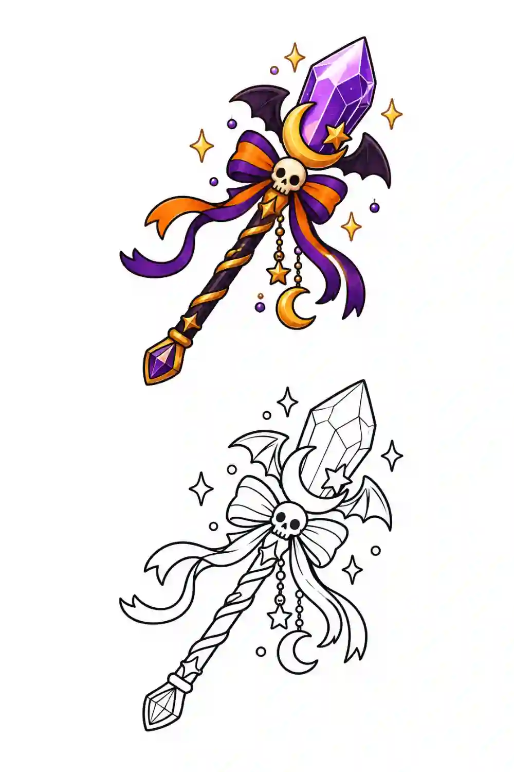 Crystal Witch Wand outline template to trace with AR Drawing