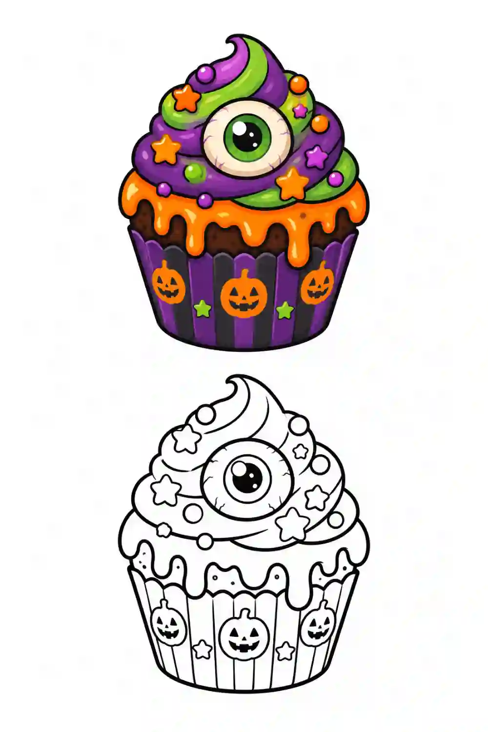 Eyeball Monster Cupcake outline template to trace with AR Drawing