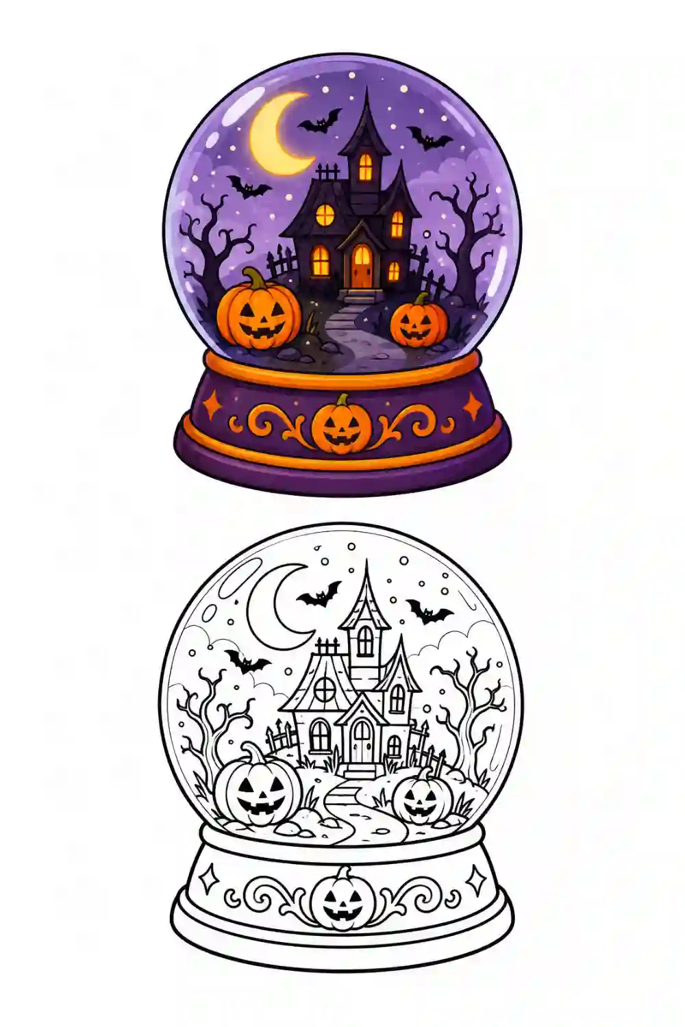Haunted House Snow Globe outline template to trace with AR Drawing