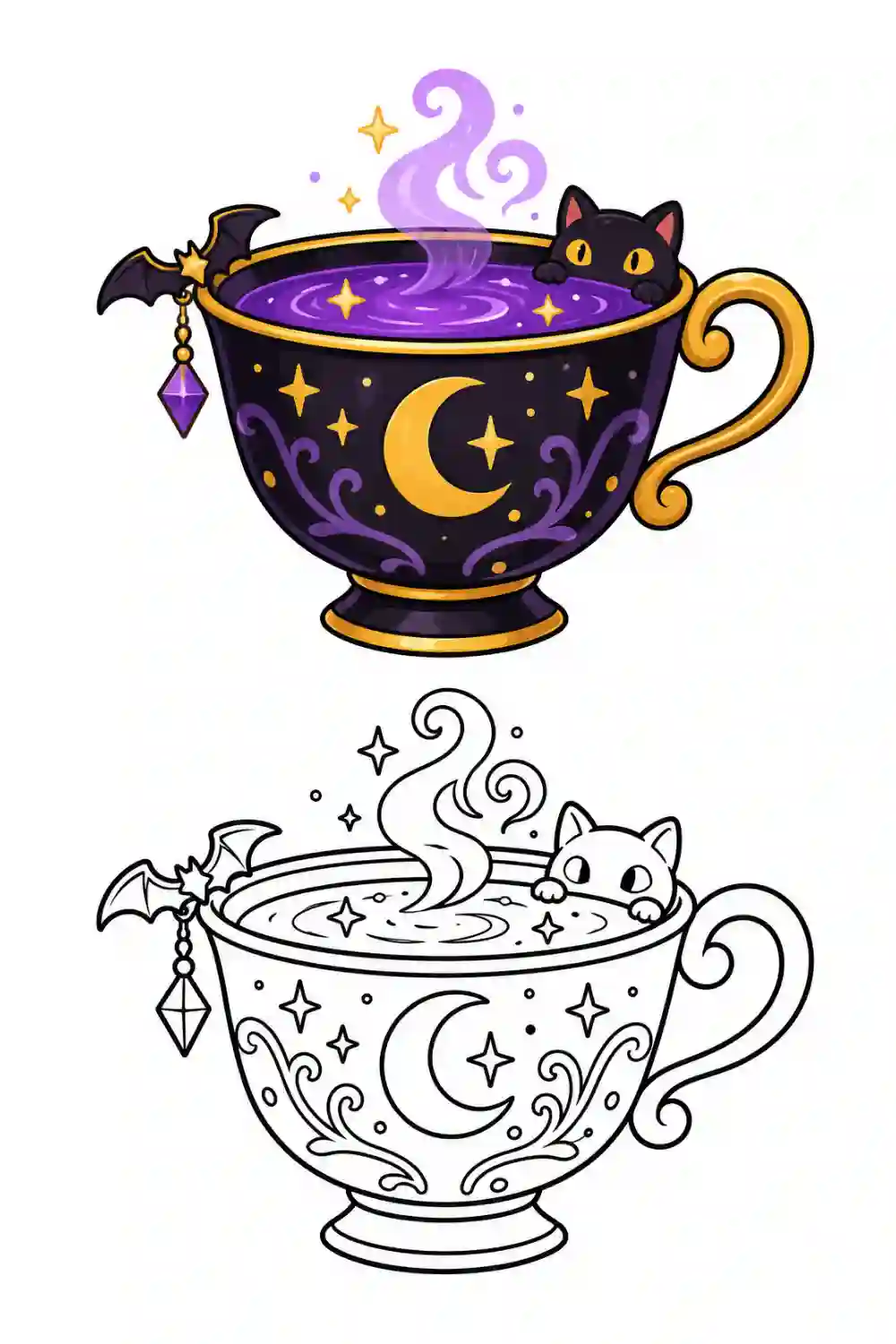 Magic Witch Teacup outline template to trace with AR Drawing