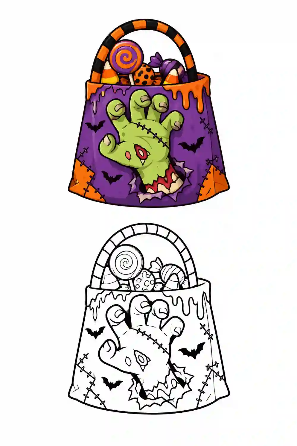Monster Trick Or Treat Bag outline template to trace with AR Drawing
