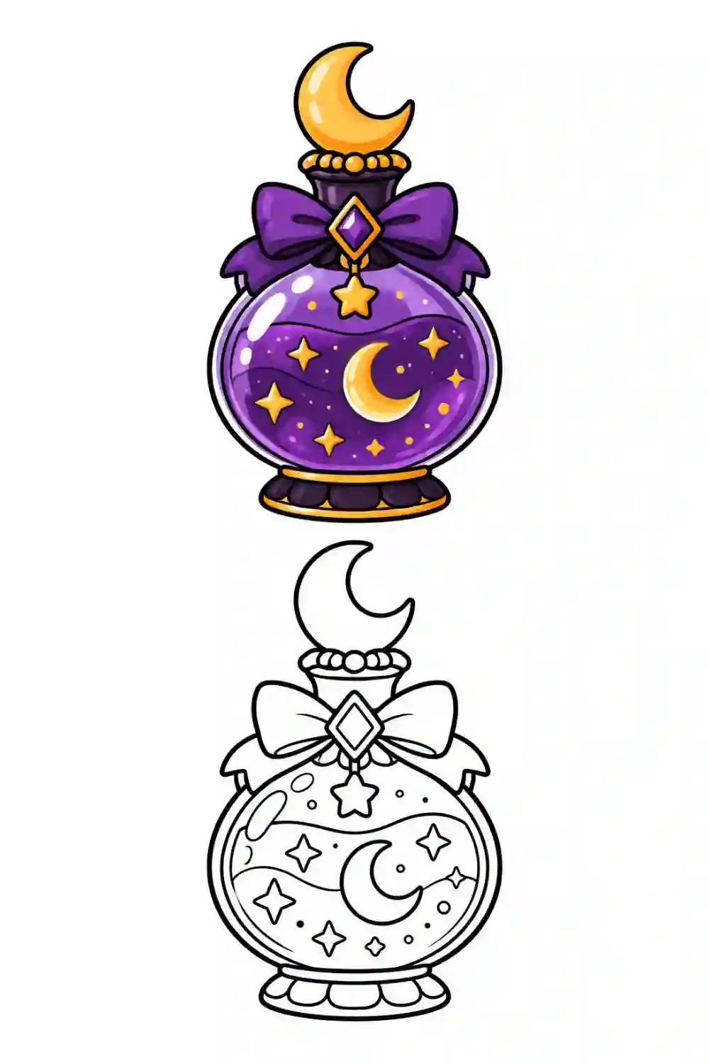 Moon Witch Perfume Bottle outline template to trace with AR Drawing