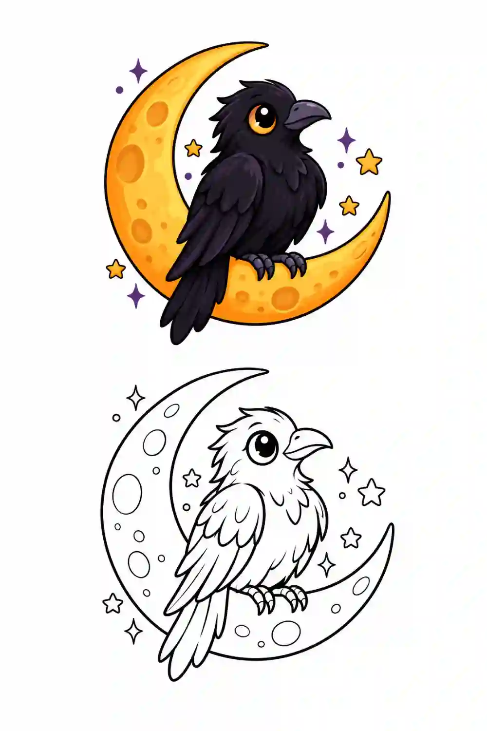 Raven on Crescent Moon outline template to trace with AR Drawing