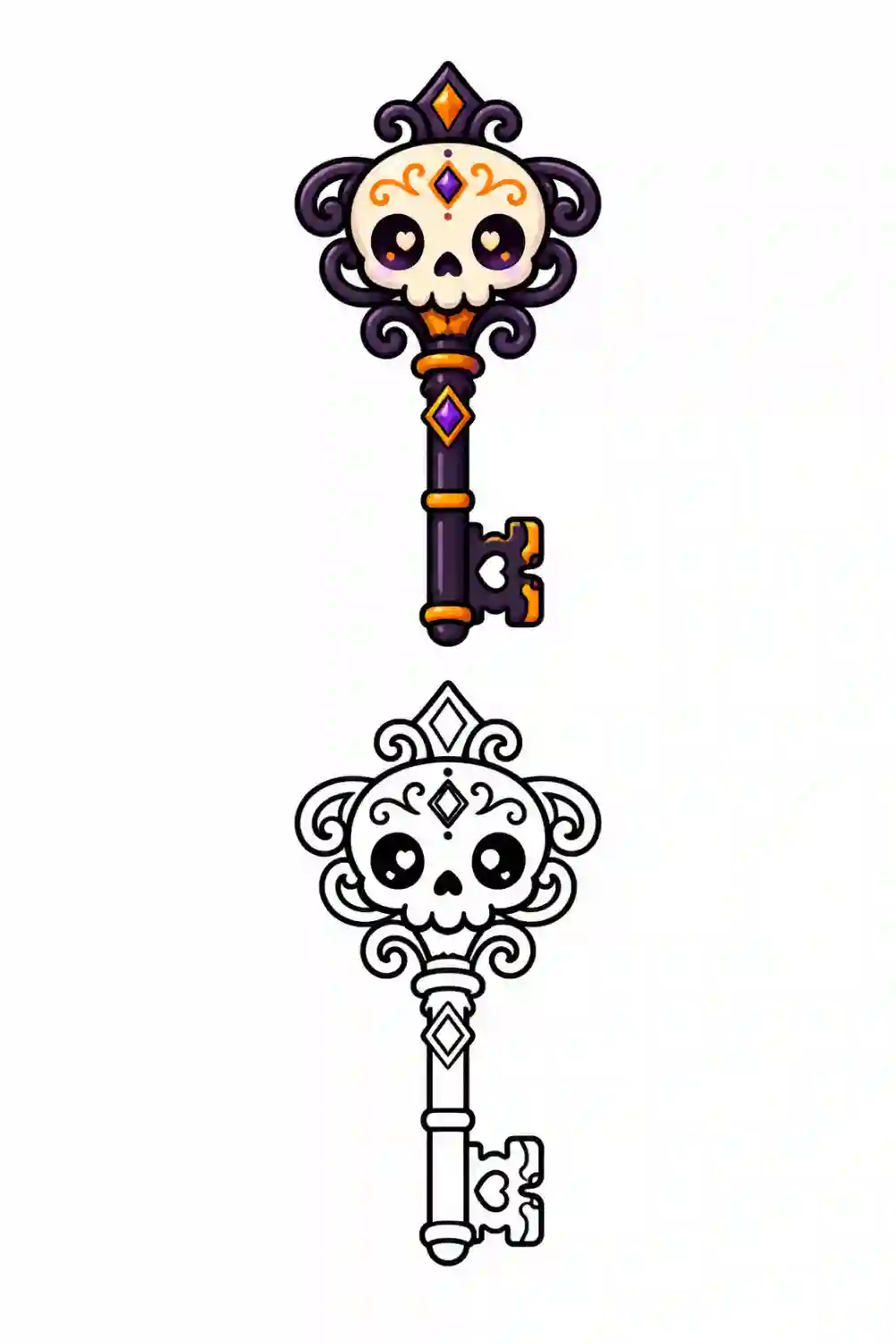 Skull Skeleton Key outline template to trace with AR Drawing