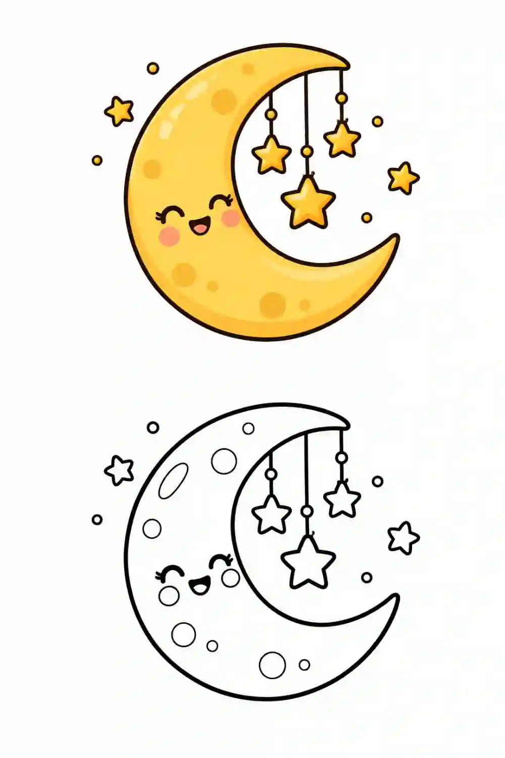 Smiling Crescent Moon outline template to trace with AR Drawing