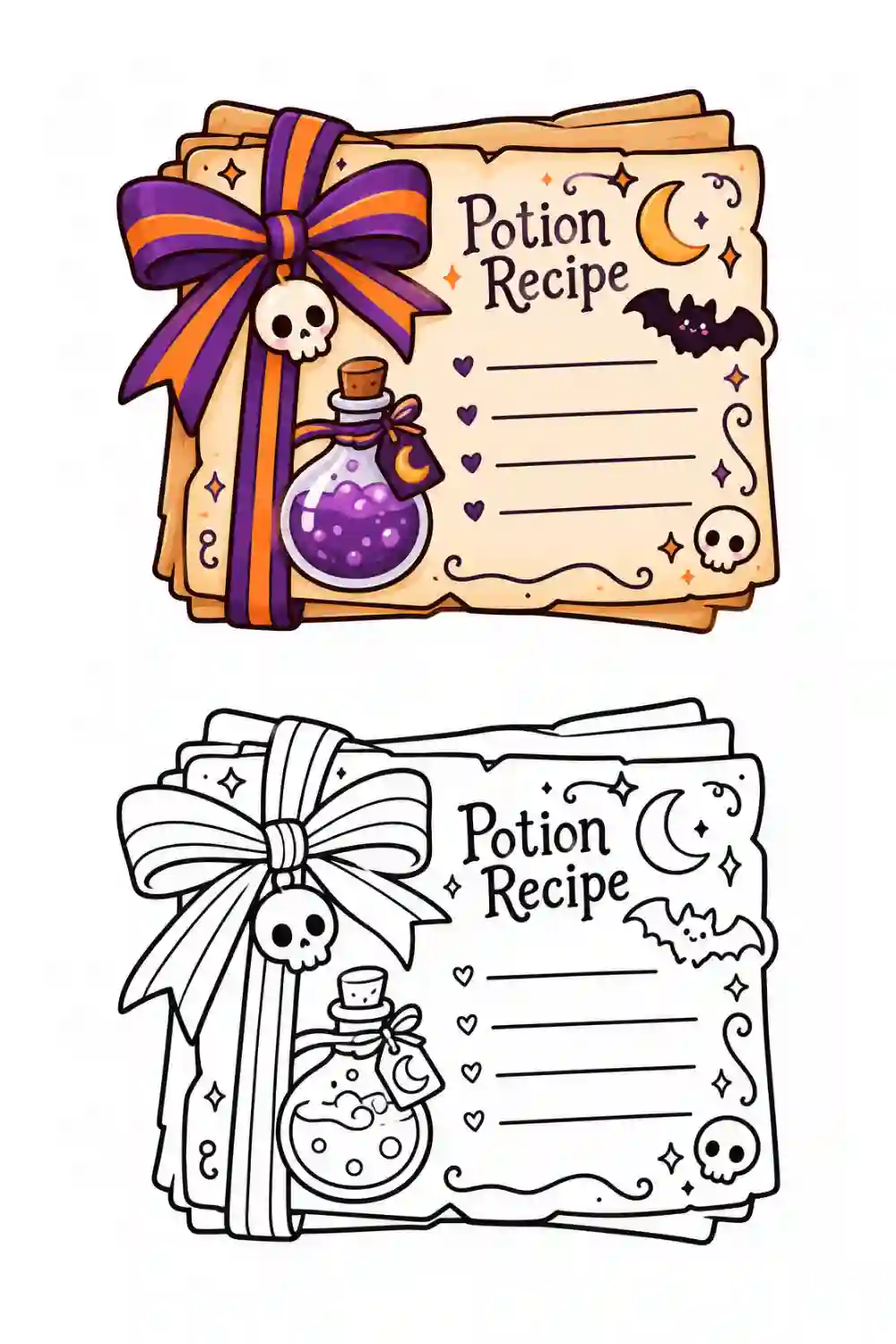 Witch Potion Recipe Scroll outline template to trace with AR Drawing