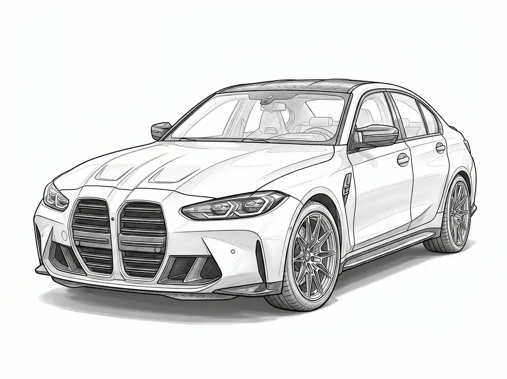BMW M3 G80 (Rear) outline template to trace with AR Drawing