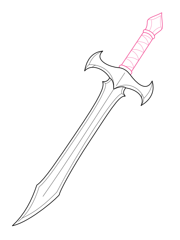 Step 4: Draw the Handle and Pommel